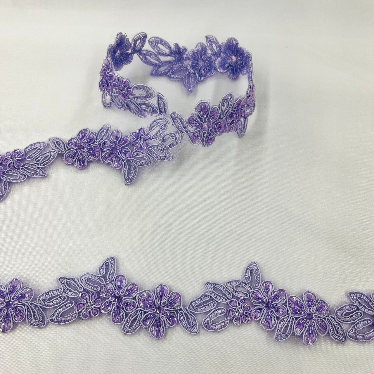 1 Yard Beautiful Beaded Corded Lace Trimming Embroidered Polyester Net Mesh for Dresses 1.5 Inch Width